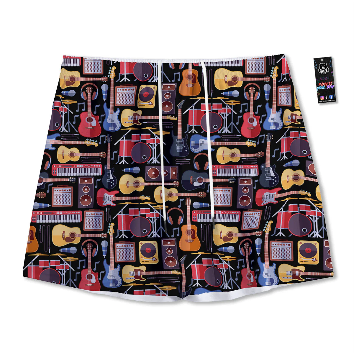 Music Instruments Print Pattern Mesh Shorts