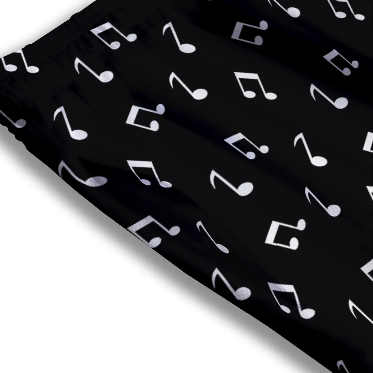 Music Note Black And White Print Pattern Mesh Shorts - Image 3