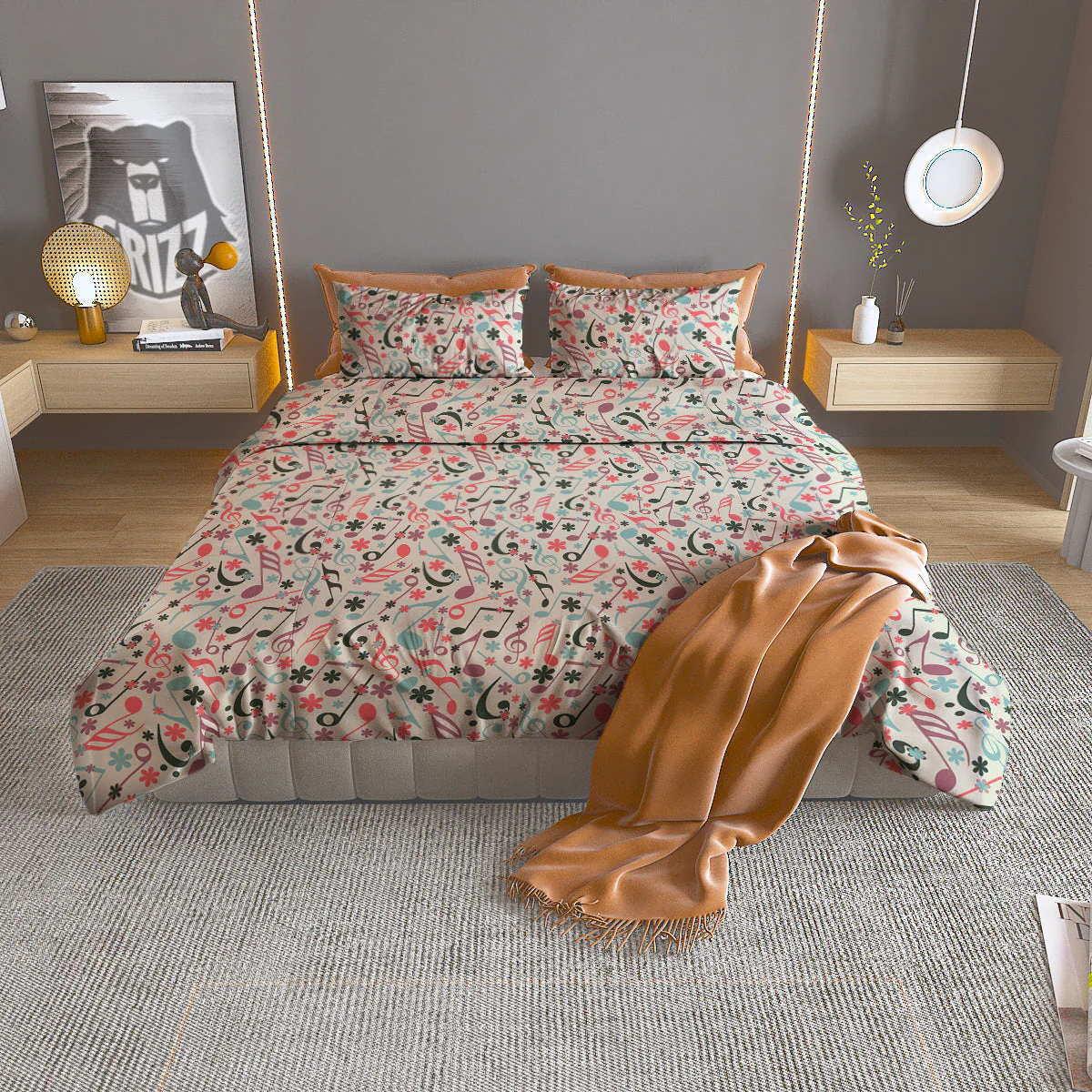 Music Notes Cute Print Pattern Duvet Cover Bedding Set