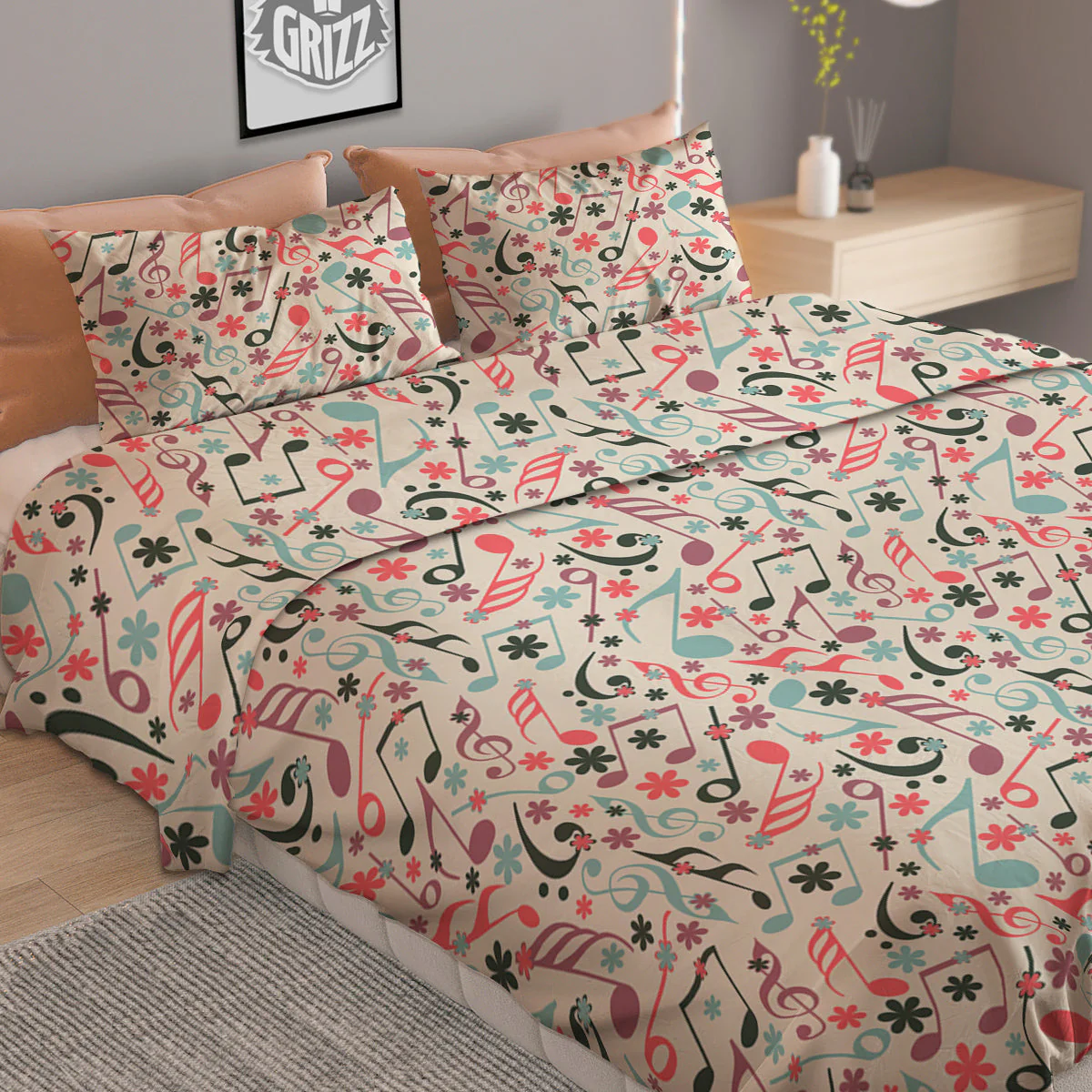 Music Notes Cute Print Pattern Duvet Cover Bedding Set - Image 2