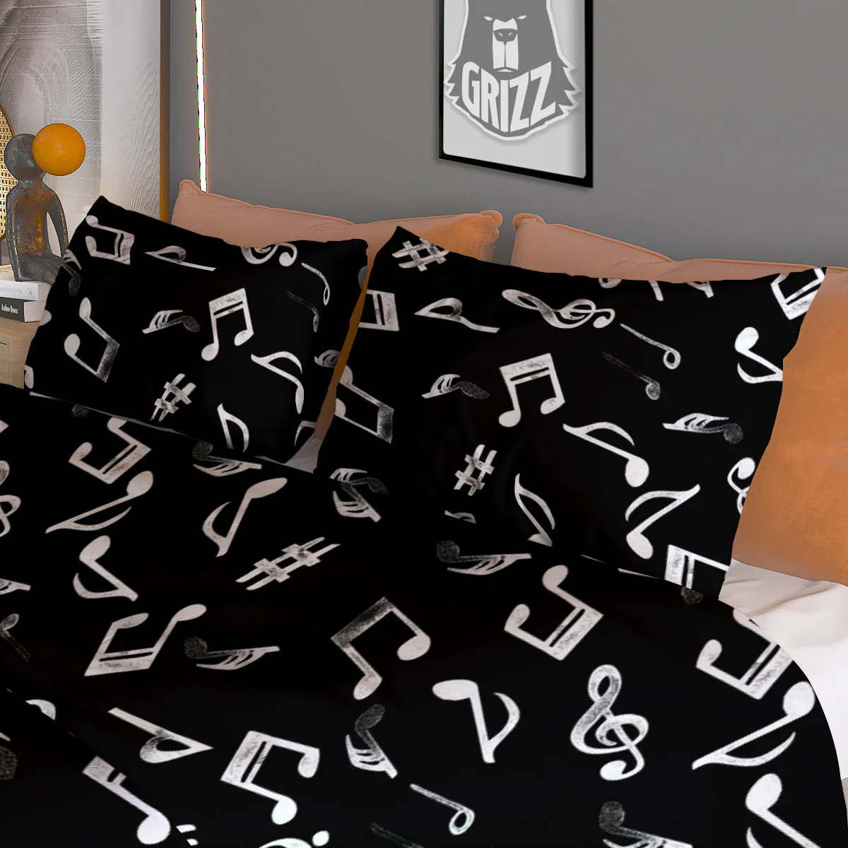 Music Notes Watercolor Print Pattern Duvet Cover Bedding Set - Image 3