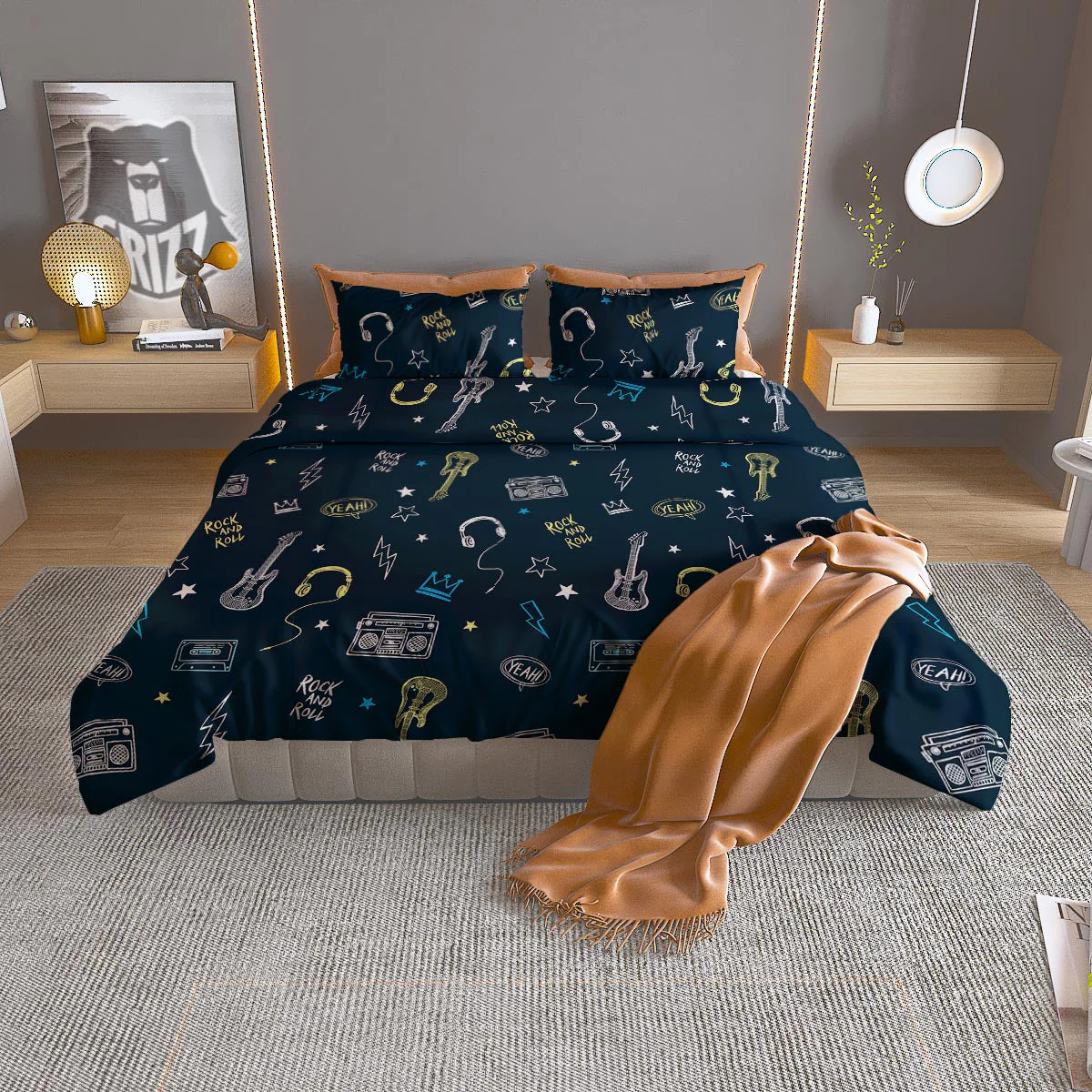 Music Rock And Roll Print Pattern Duvet Cover Bedding Set