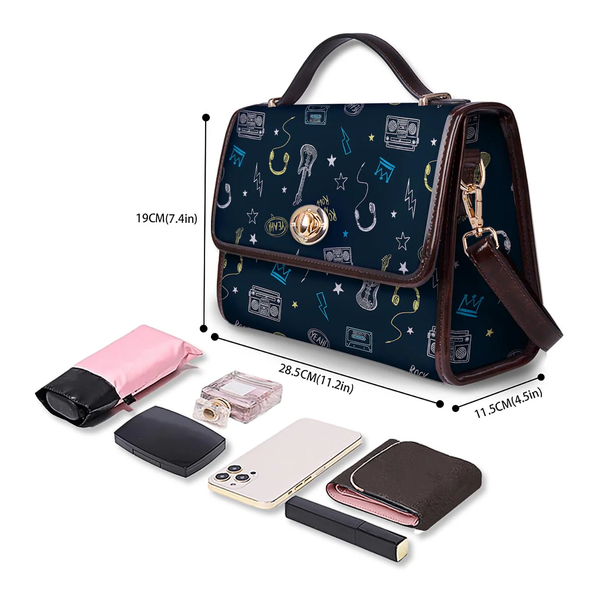 Music Rock And Roll Print Pattern Women's Satchel Bag - Image 4