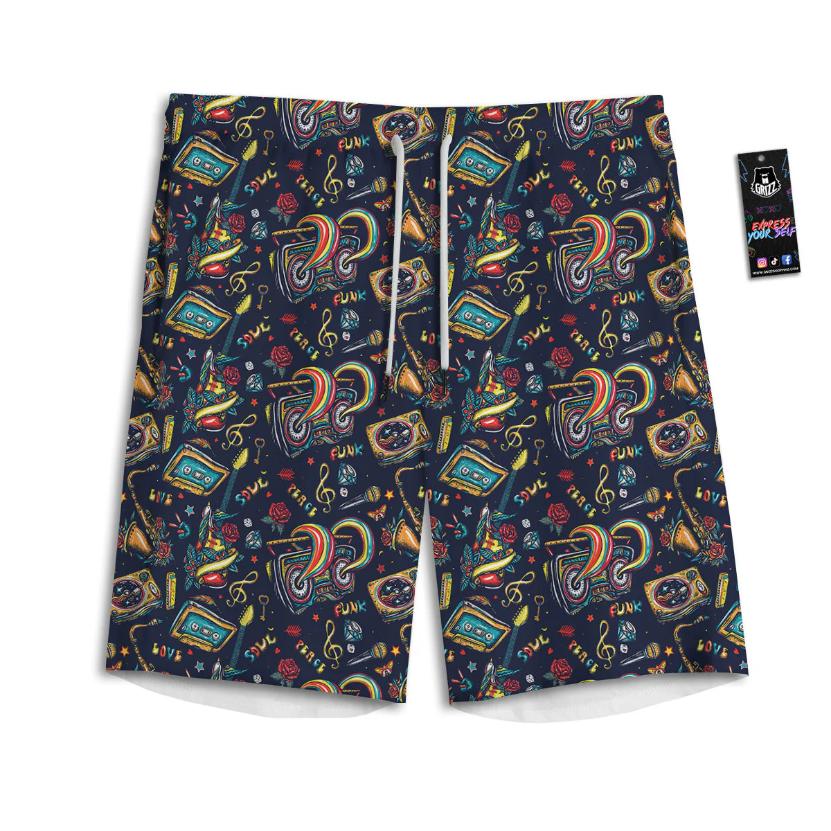 Musical Instruments Print Pattern Men's Athletic Shorts