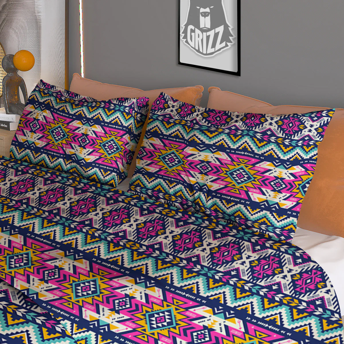 Native Navajo Colorful Geometric Print Duvet Cover Bedding Set - Image 3