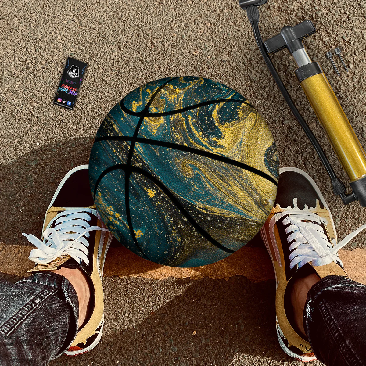 Natural Luxury Blue And Gold Marble Print Basketball - Image 2