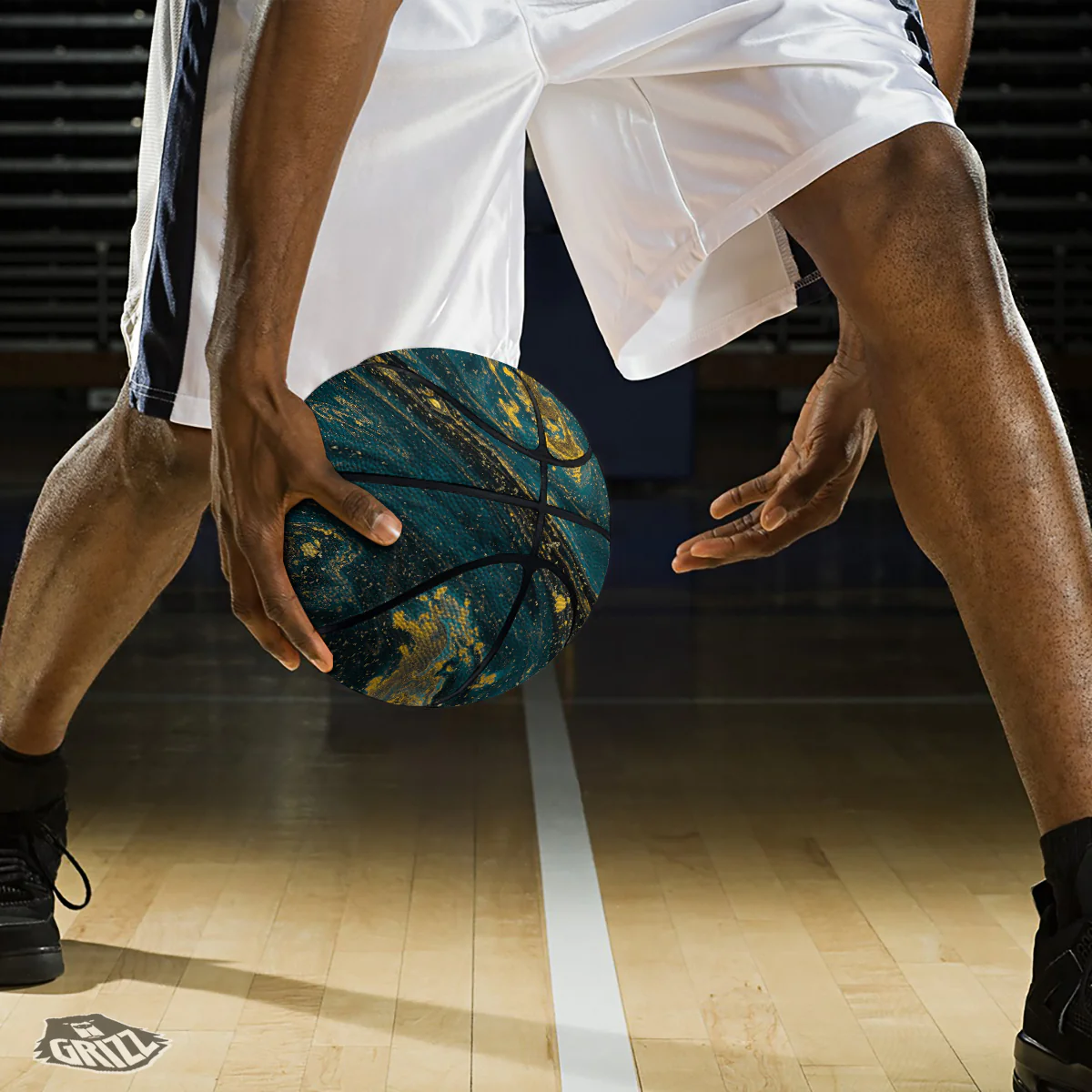 Natural Luxury Blue And Gold Marble Print Basketball - Image 3