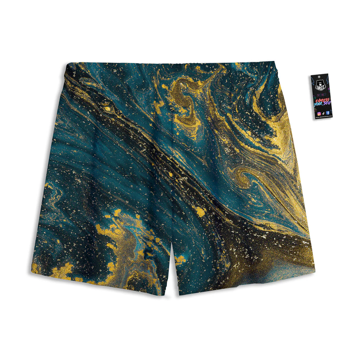 Natural Luxury Blue And Gold Marble Print Mesh Shorts - Image 2