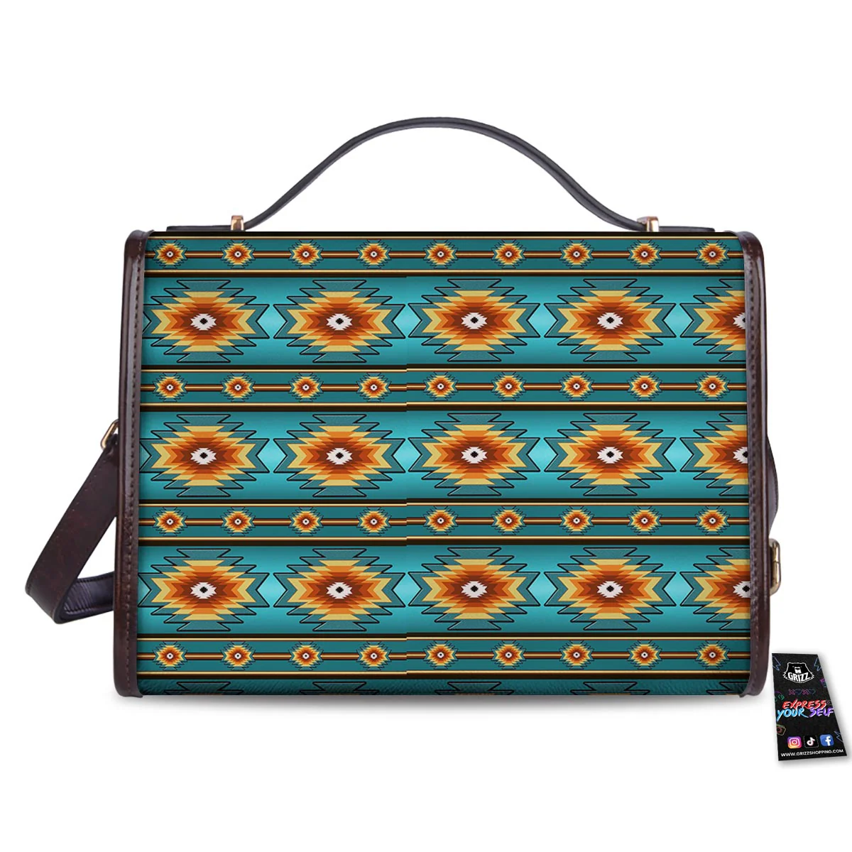 Navajo Teal Southwestern Print Pattern Women's Satchel Bag - Image 2