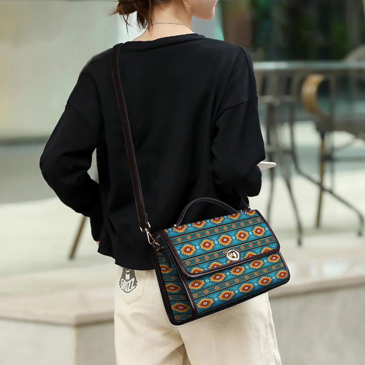 Navajo Teal Southwestern Print Pattern Women's Satchel Bag - Image 3