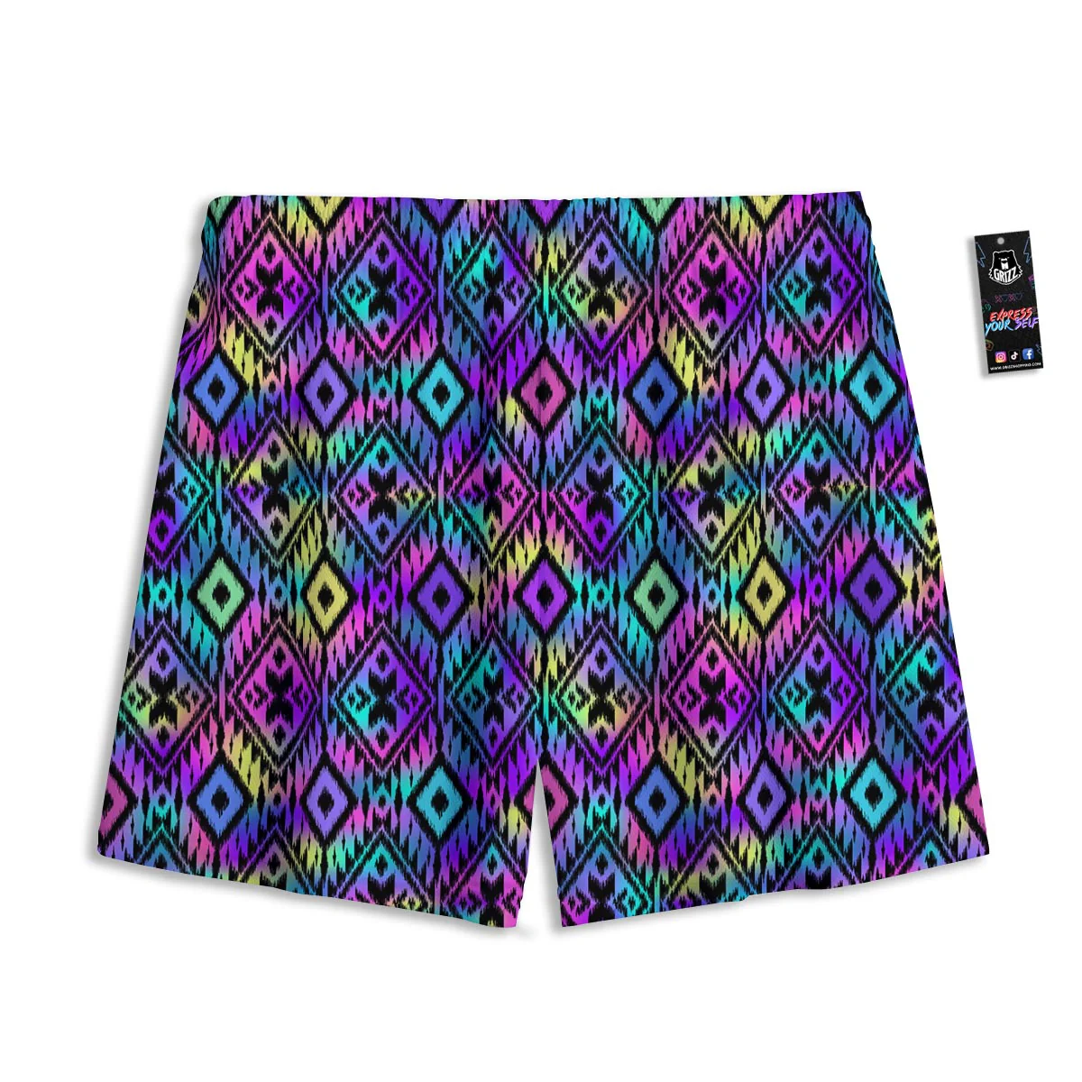Navajo Triangle Ethnic Print Pattern Mesh Shorts - Image 2