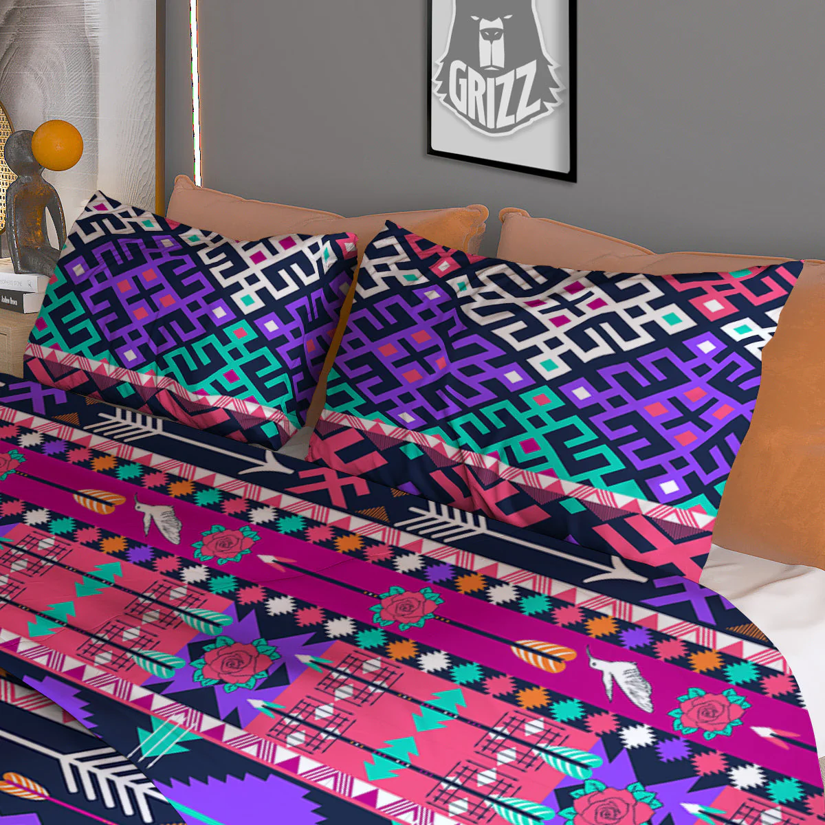 Navajo Tribal Colorful Native Print Duvet Cover Bedding Set - Image 3