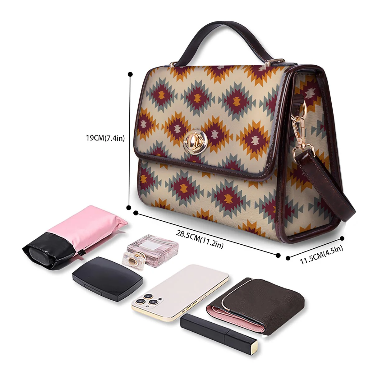 Navajo Tribal Southwestern Print Pattern Women's Satchel Bag - Image 4