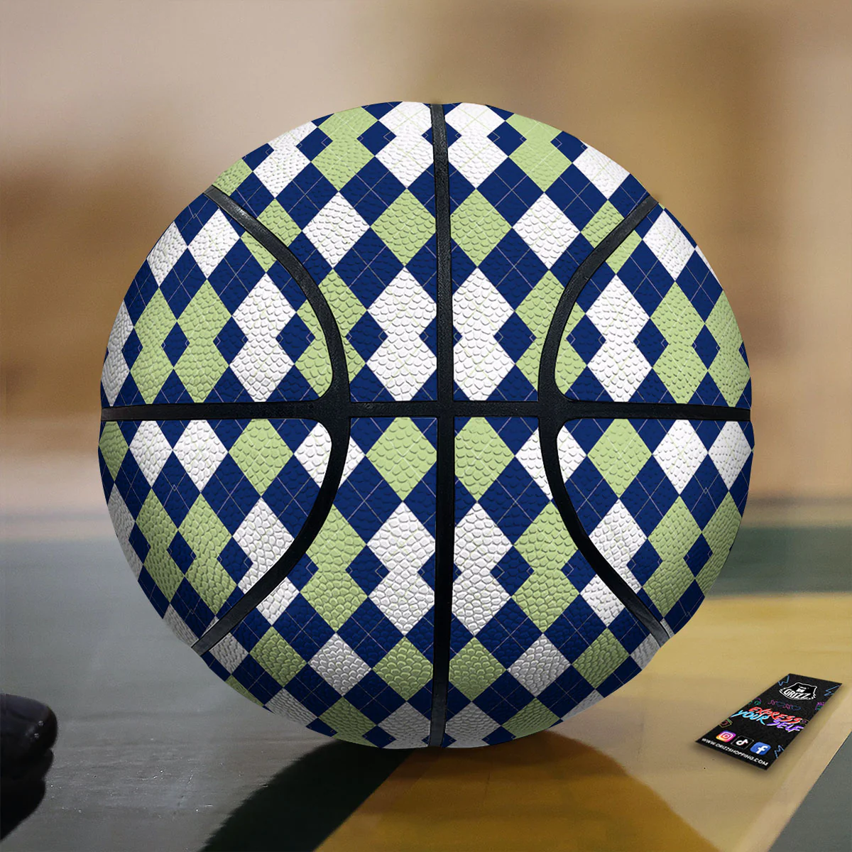 Navy Green And White Argyle Print Basketball