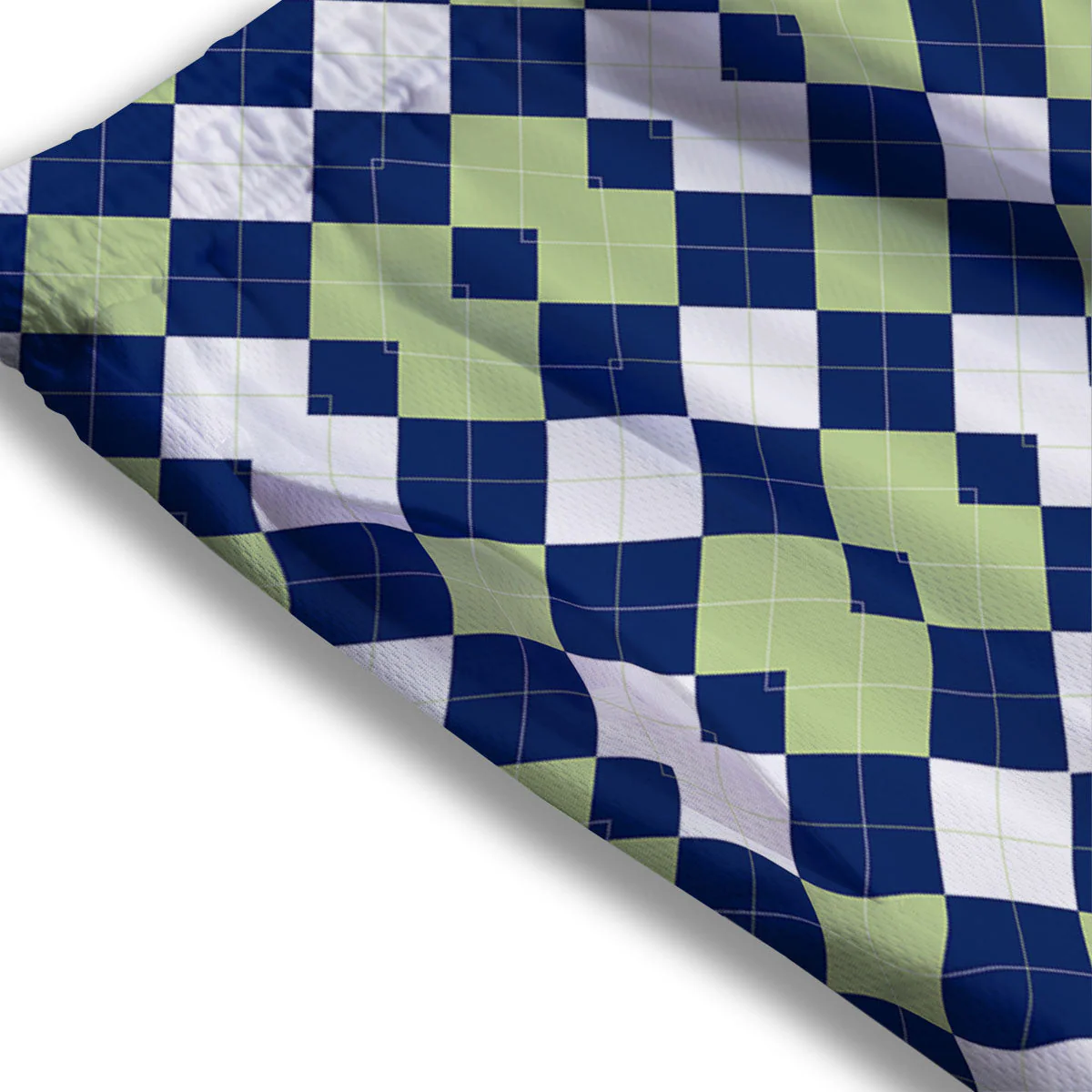 Navy Green And White Argyle Print Mesh Shorts - Image 3