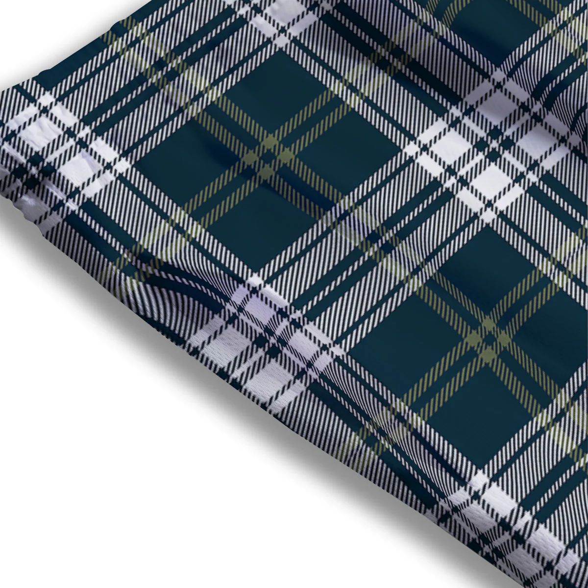Navy White And Green Plaid Print Pattern Mesh Shorts - Image 3