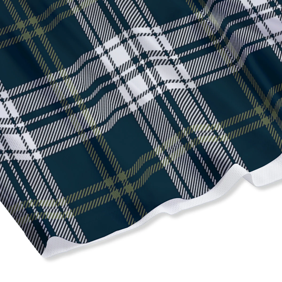Navy White And Green Plaid Print Pattern Mesh Shorts - Image 4