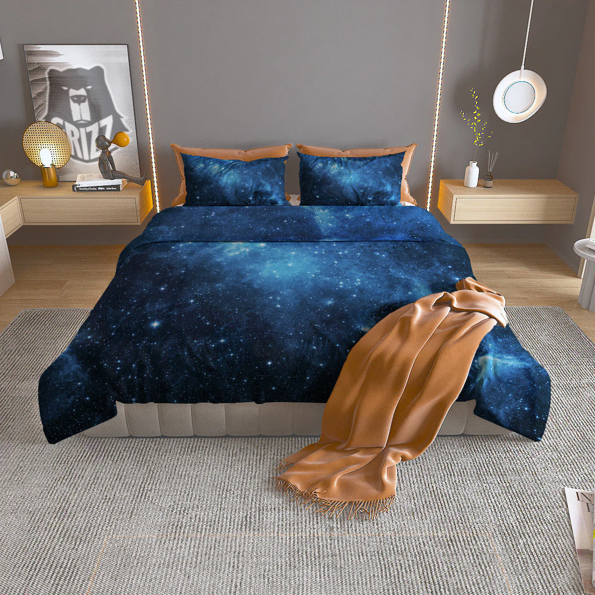 Nebula Galaxy Space Blue Light Print Duvet Cover Bedding Set