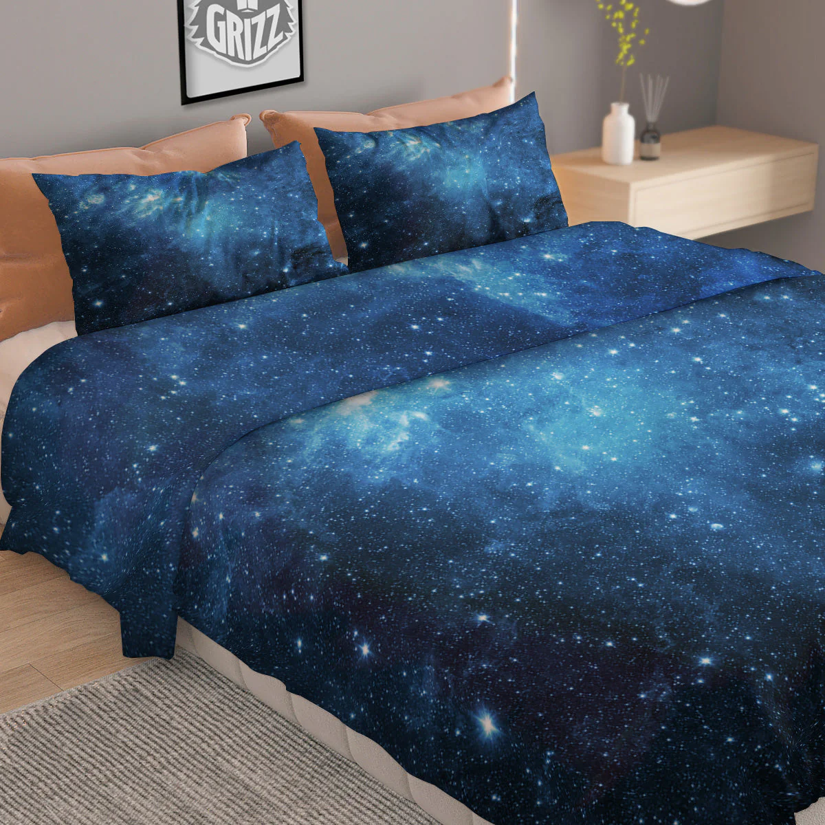 Nebula Galaxy Space Blue Light Print Duvet Cover Bedding Set - Image 2