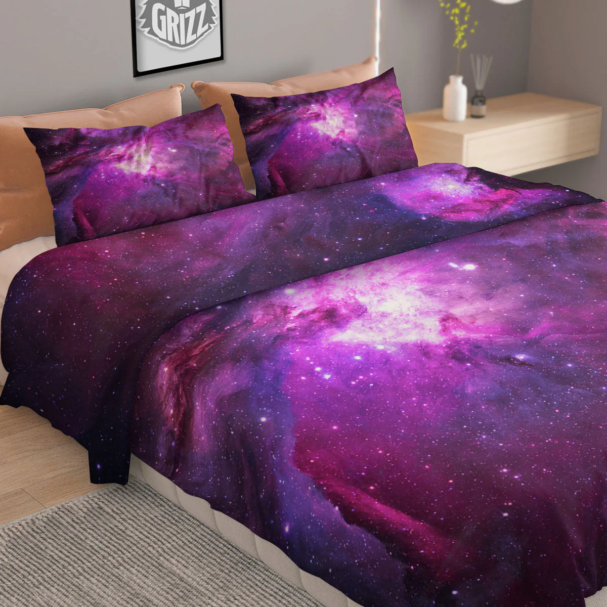 Nebula Galaxy Space Purple Stars Print Duvet Cover Bedding Set - Image 2