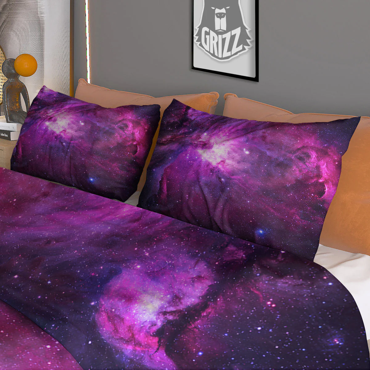 Nebula Galaxy Space Purple Stars Print Duvet Cover Bedding Set - Image 3