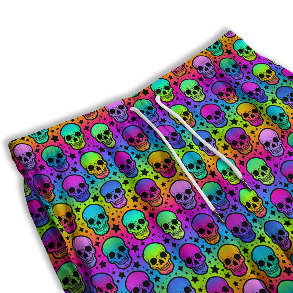Neon Bright Human Skulls Print Pattern Men's Athletic Shorts - Image 3