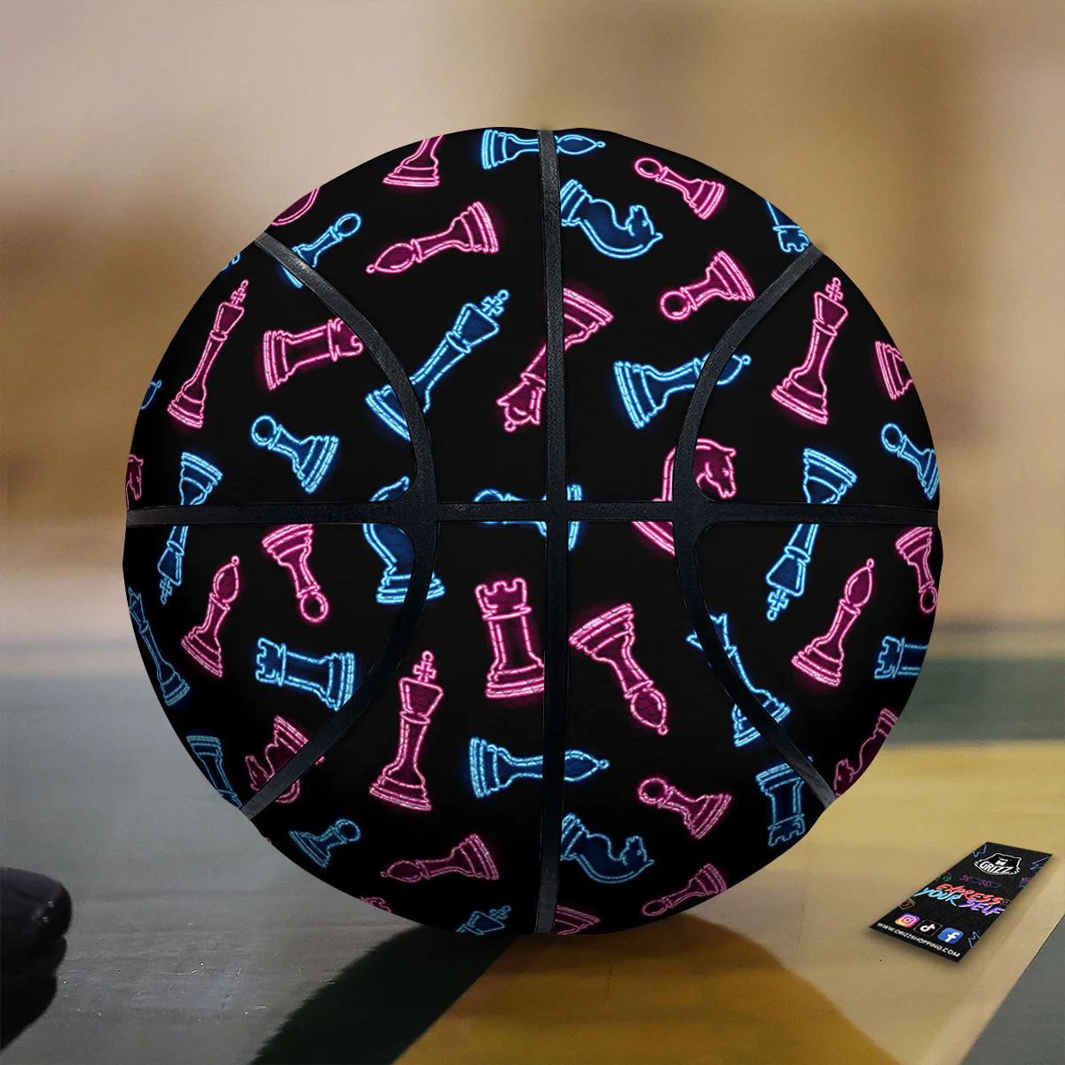 Neon Chess Pieces Print Pattern Basketball