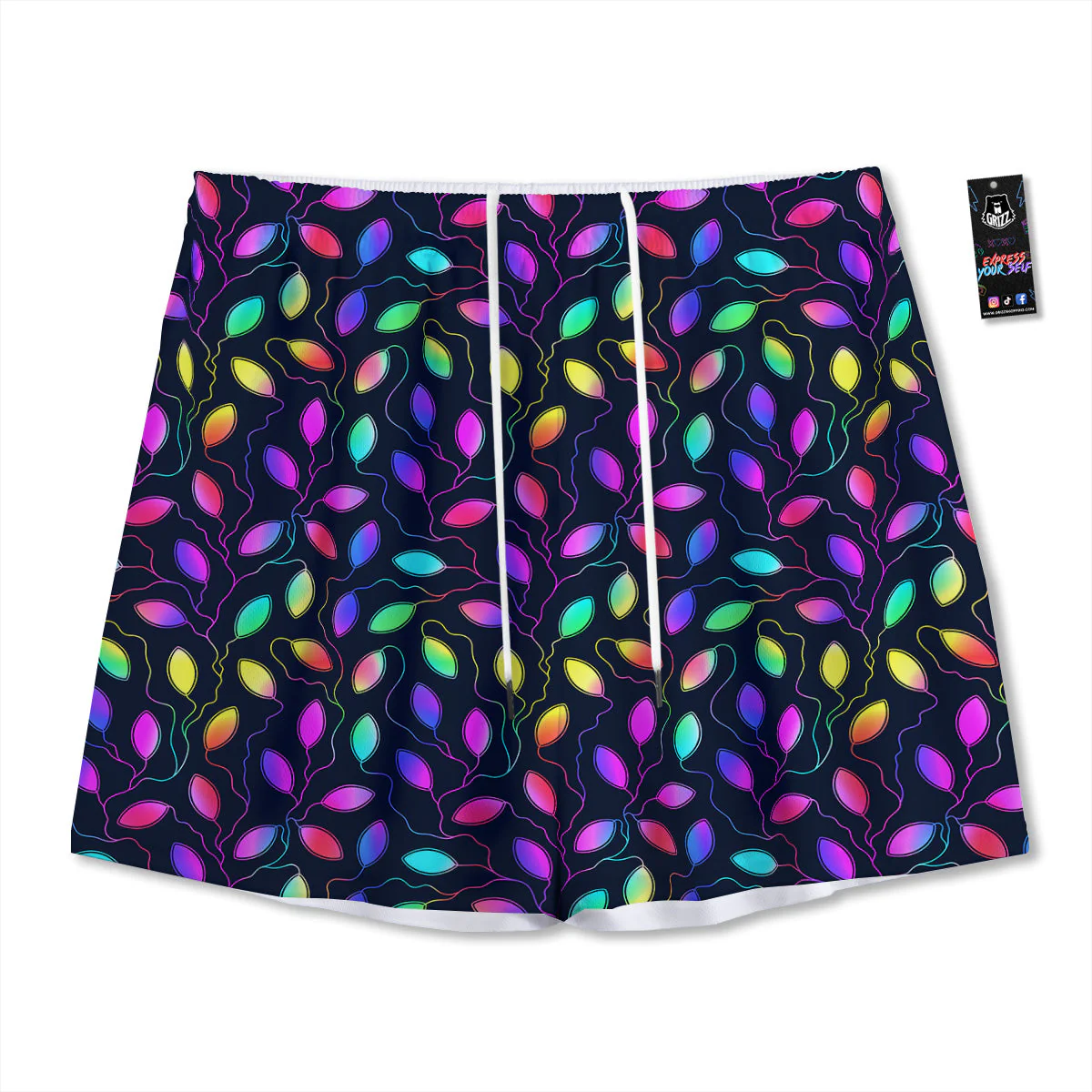Neon Leaf Print Pattern Mesh Shorts