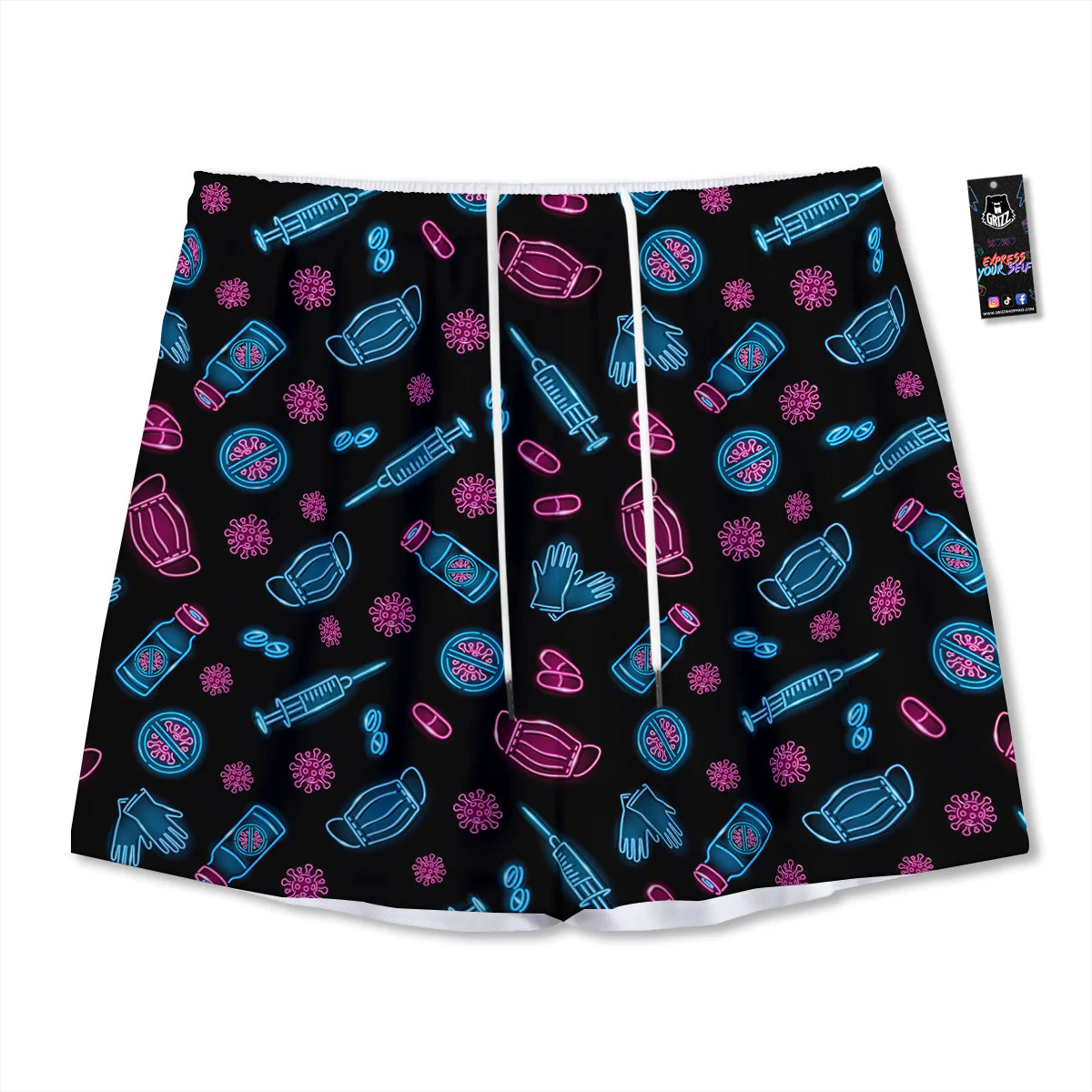 Neon Medical Equipment Print Pattern Mesh Shorts