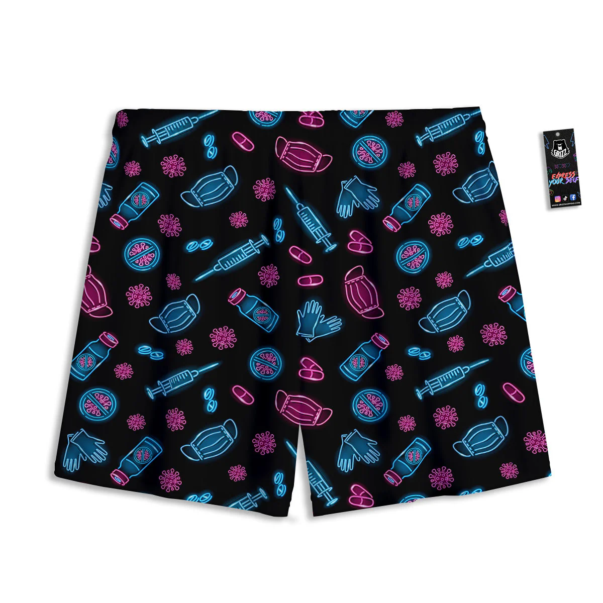 Neon Medical Equipment Print Pattern Mesh Shorts - Image 2