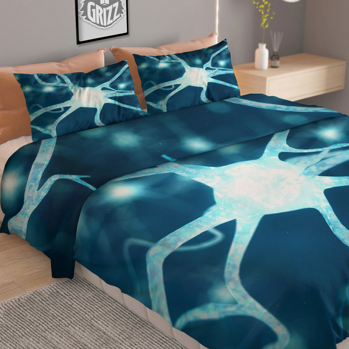 Neurons Inside The Brain Print Duvet Cover Bedding Set - Image 2