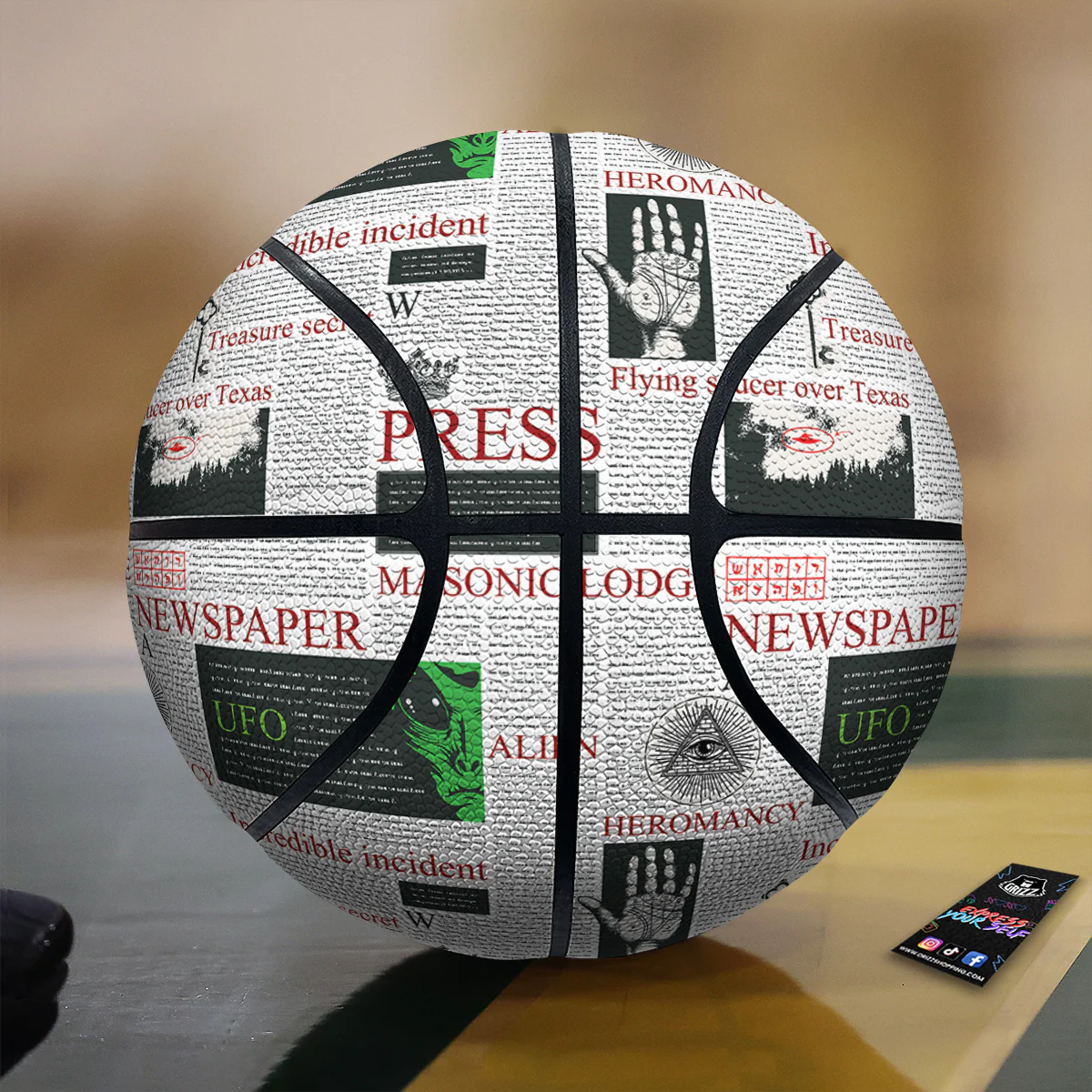 Newspaper Aliens Topic Print Pattern Basketball