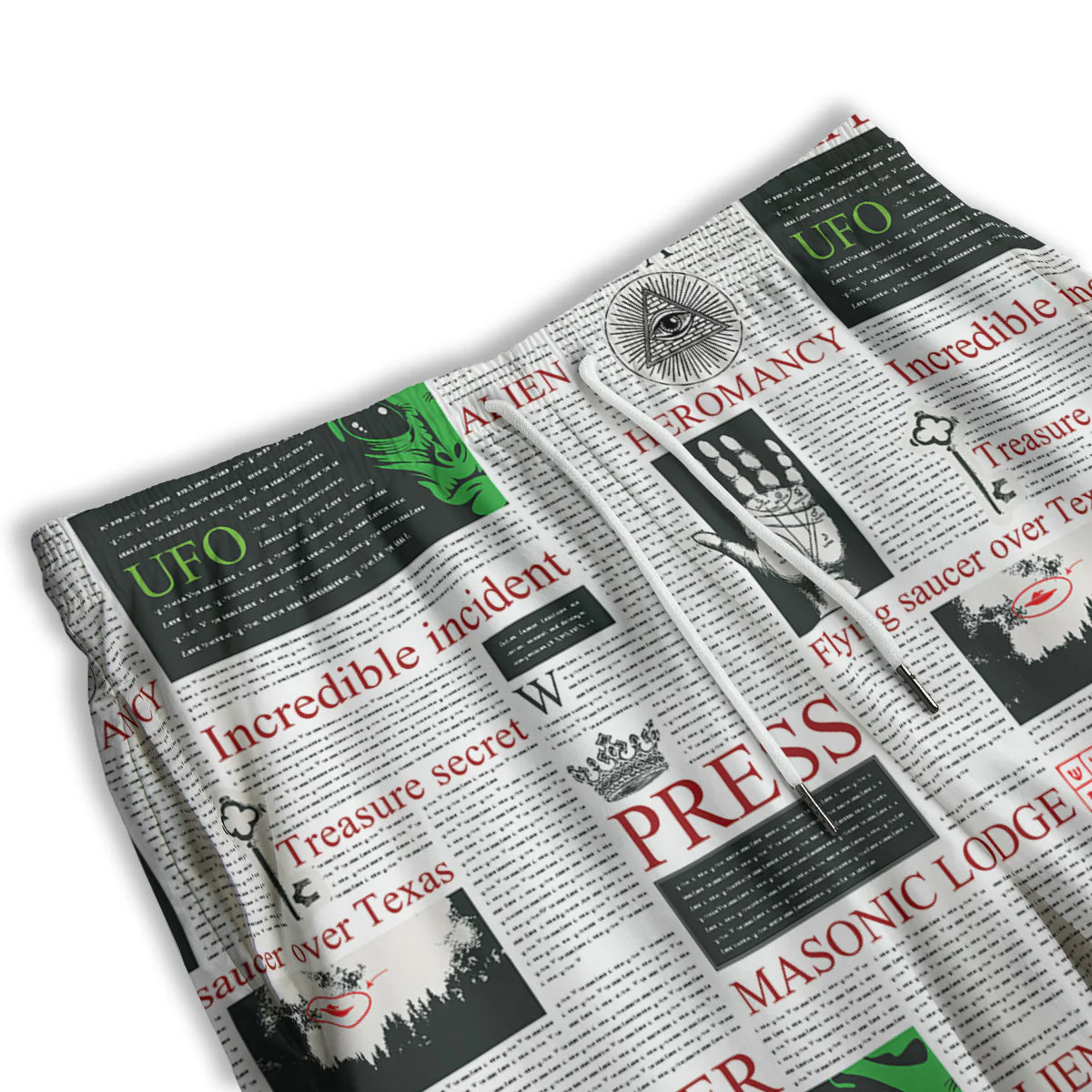 Newspaper Aliens Topic Print Pattern Men's Athletic Shorts - Image 3