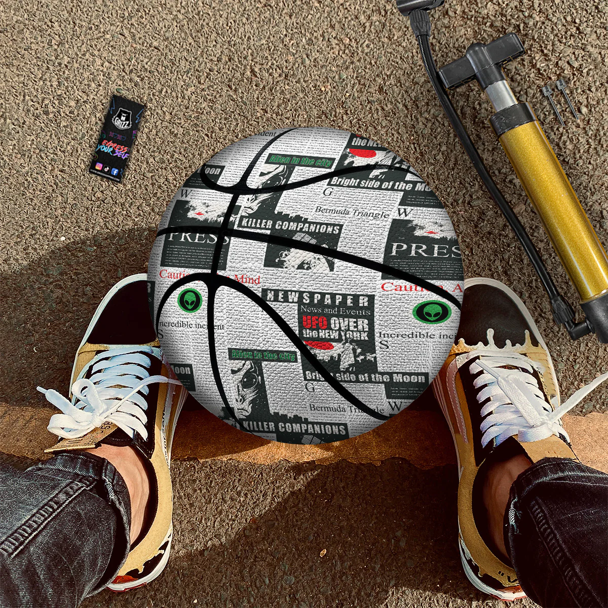 Newspaper Headlines Alien Print Pattern Basketball - Image 2