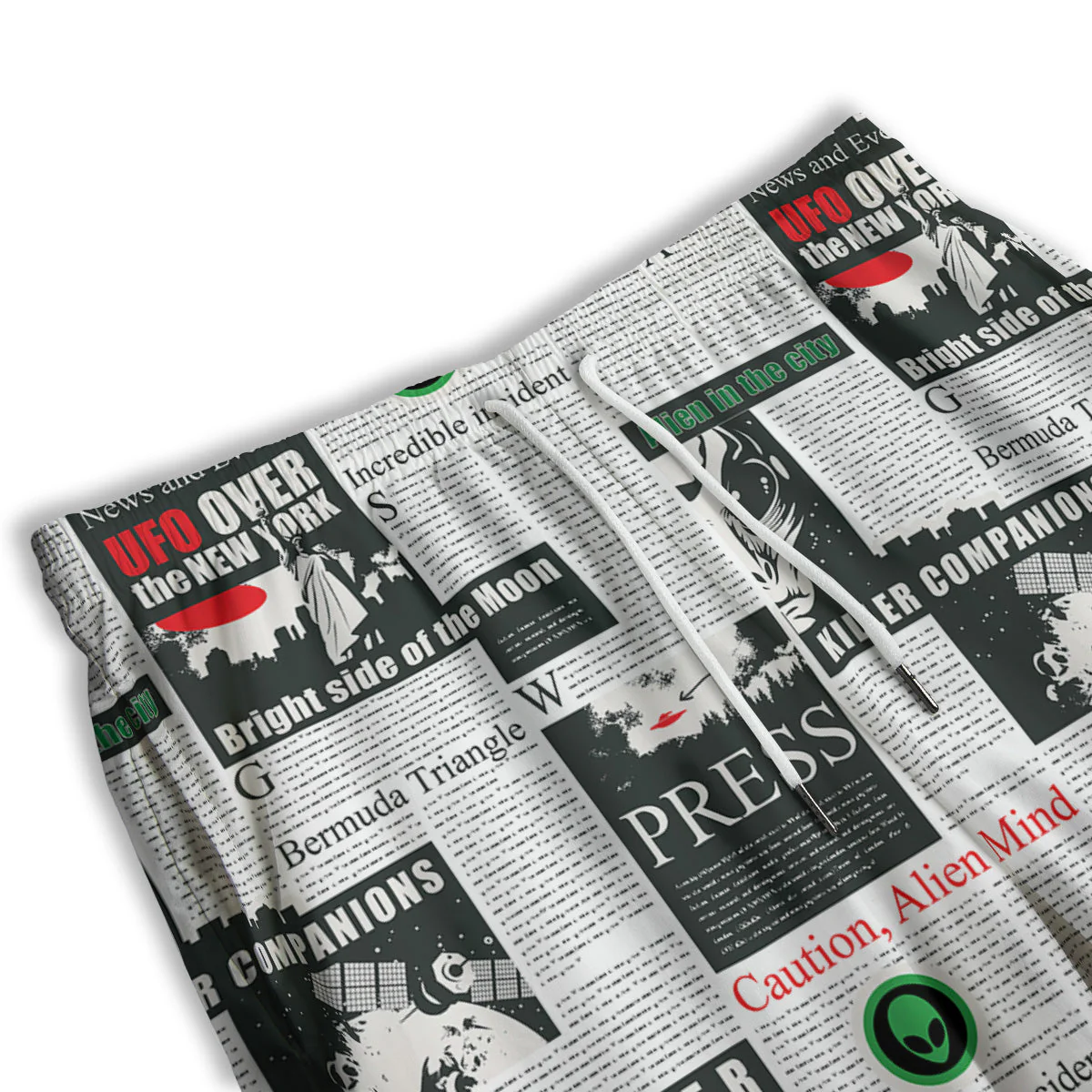 Newspaper Headlines Alien Print Pattern Men's Athletic Shorts - Image 3