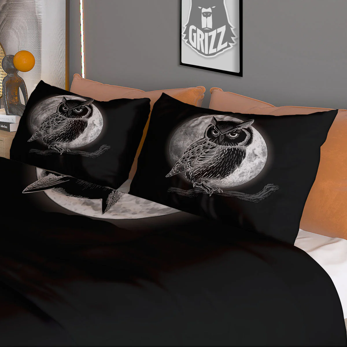 Night Owl Full Moon Print Duvet Cover Bedding Set - Image 3