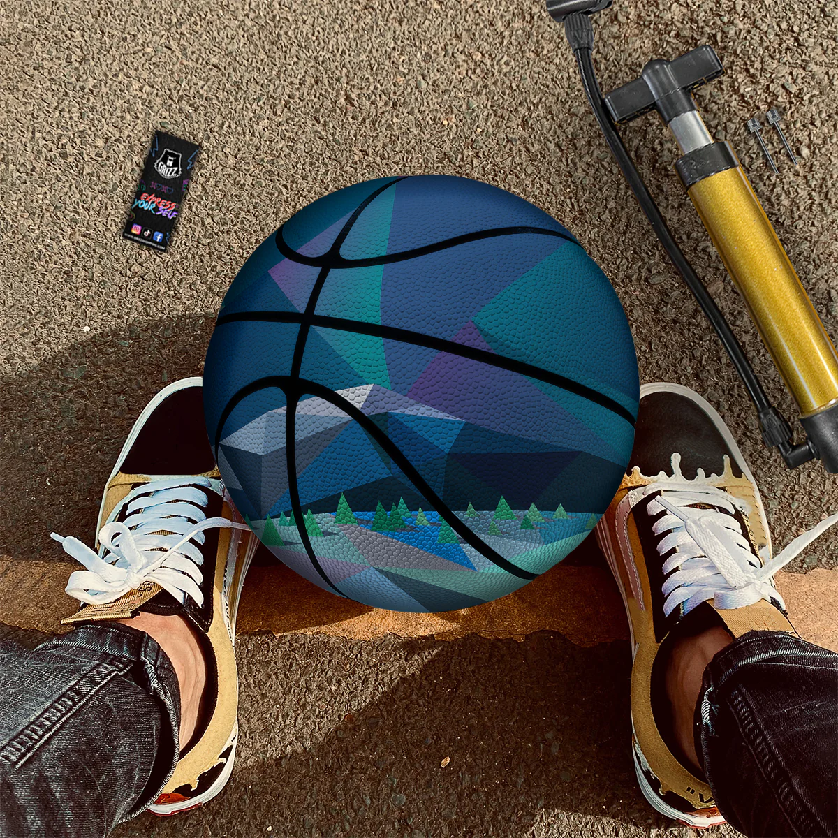 Northern Lights Geometric Polygonal Print Basketball - Image 2