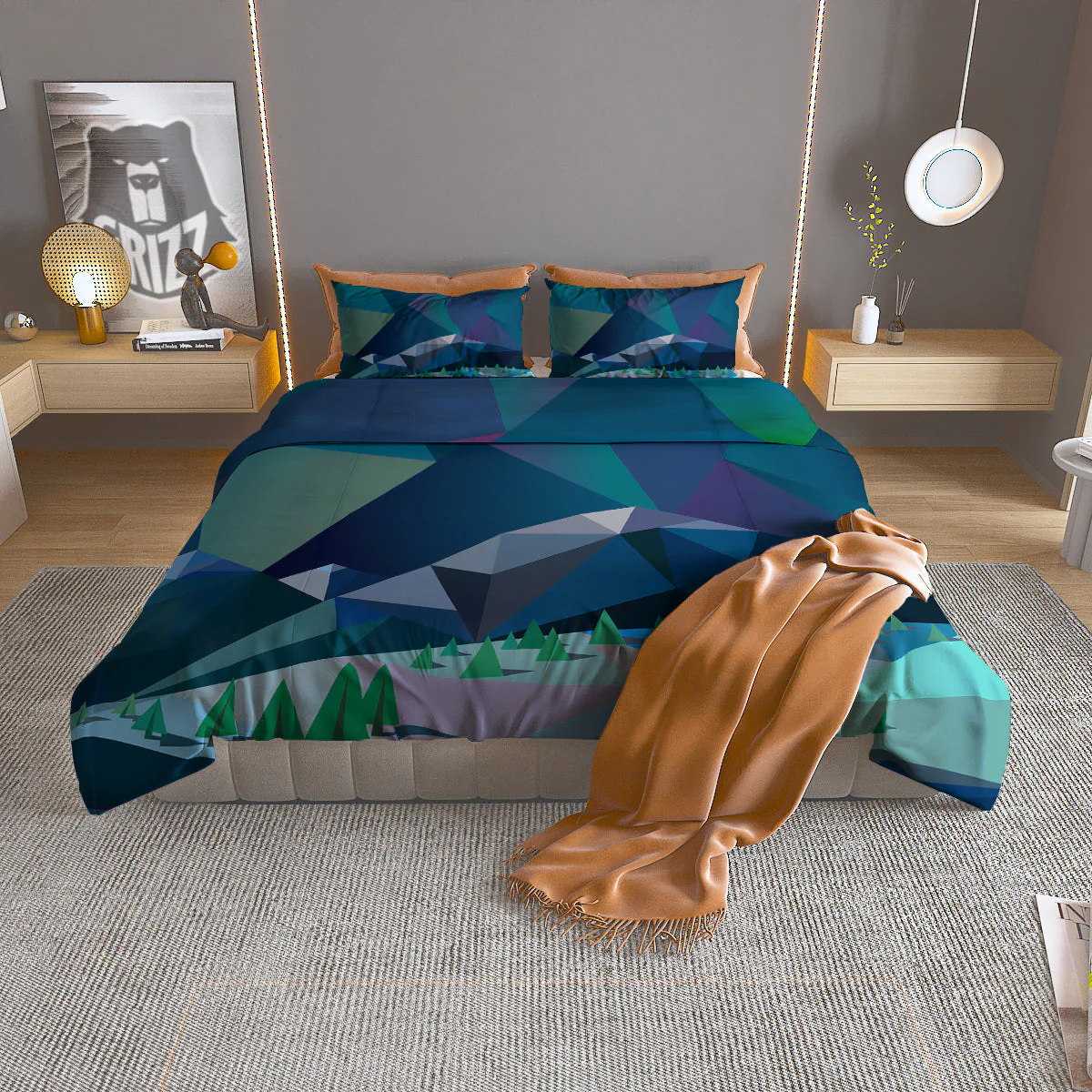 Northern Lights Geometric Polygonal Print Duvet Cover Bedding Set