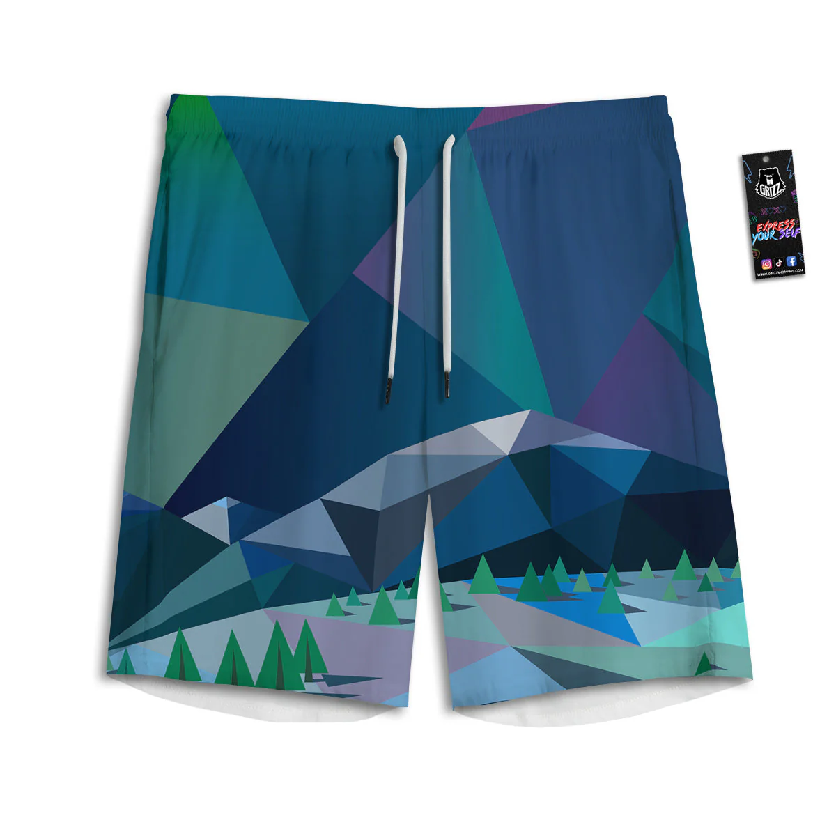 Northern Lights Geometric Polygonal Print Men's Athletic Shorts