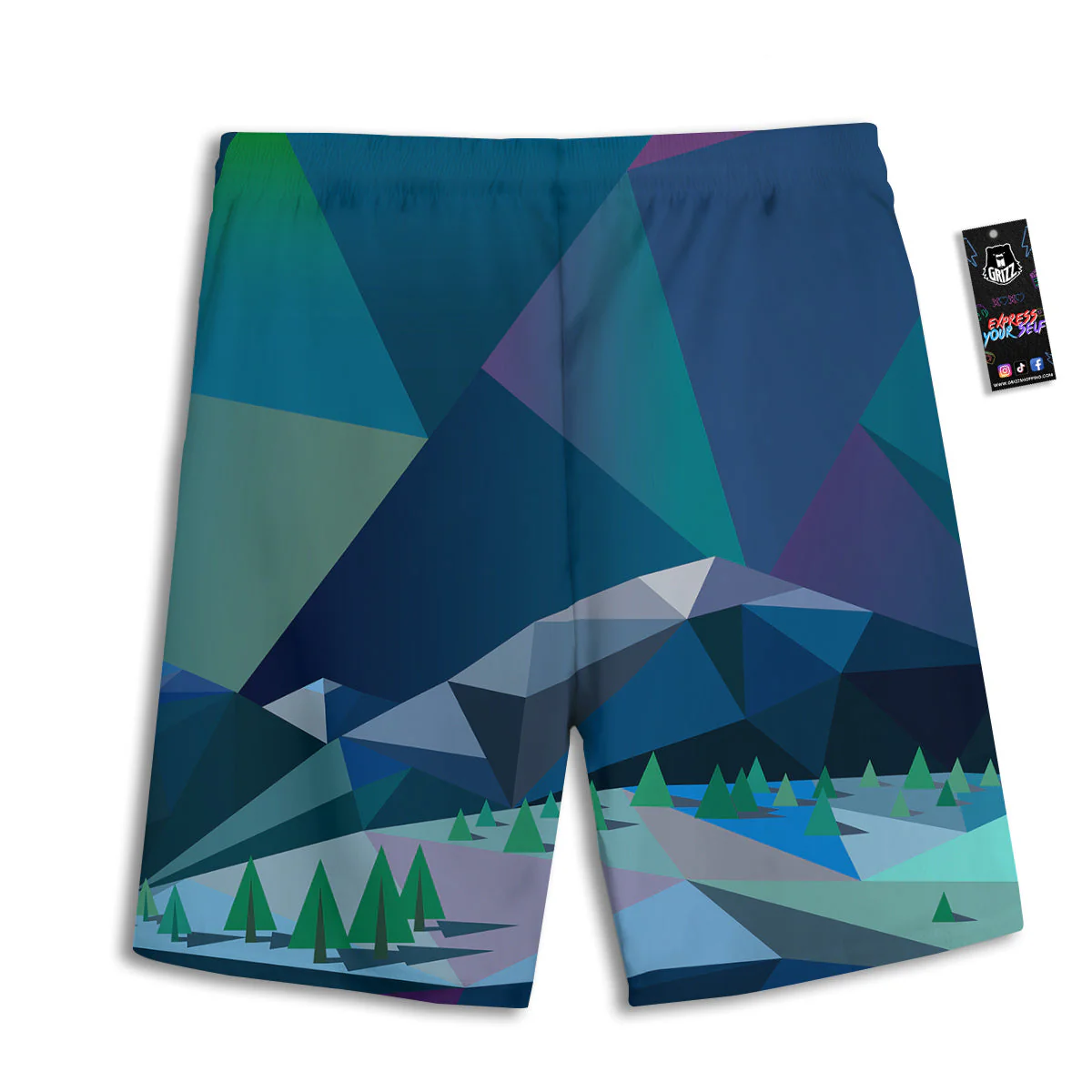 Northern Lights Geometric Polygonal Print Men's Athletic Shorts - Image 2