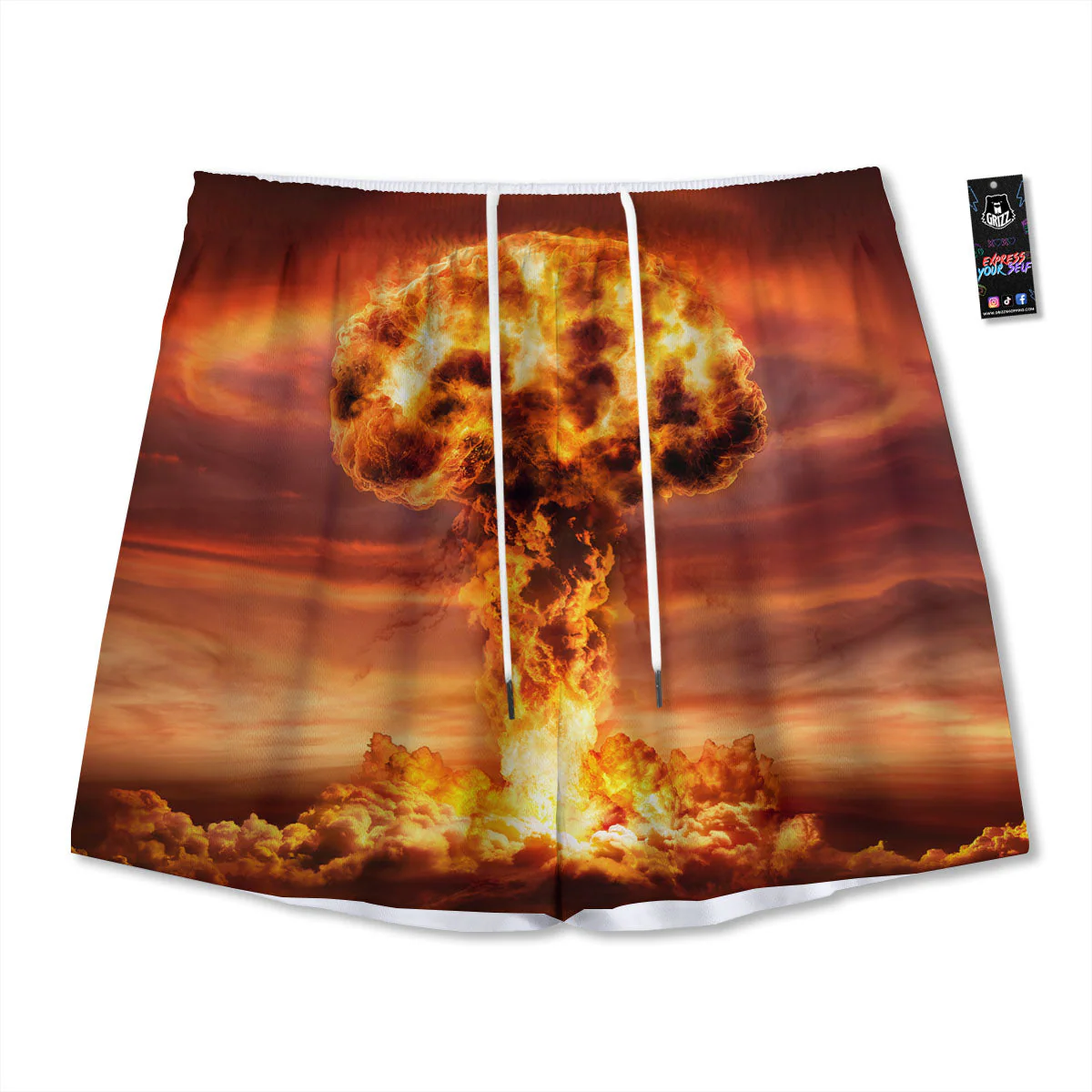 Nuclear Bomb Explosion Print Mesh Shorts