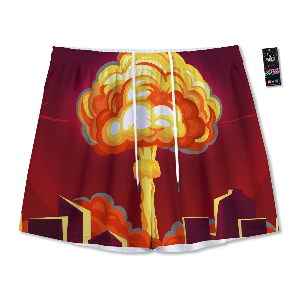 Nuclear Explosion In City Print Mesh Shorts
