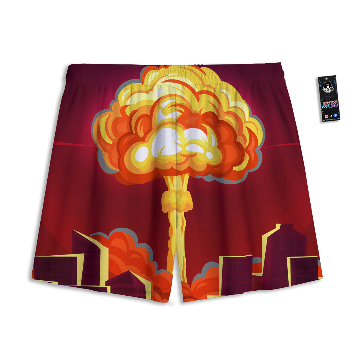 Nuclear Explosion In City Print Mesh Shorts - Image 2