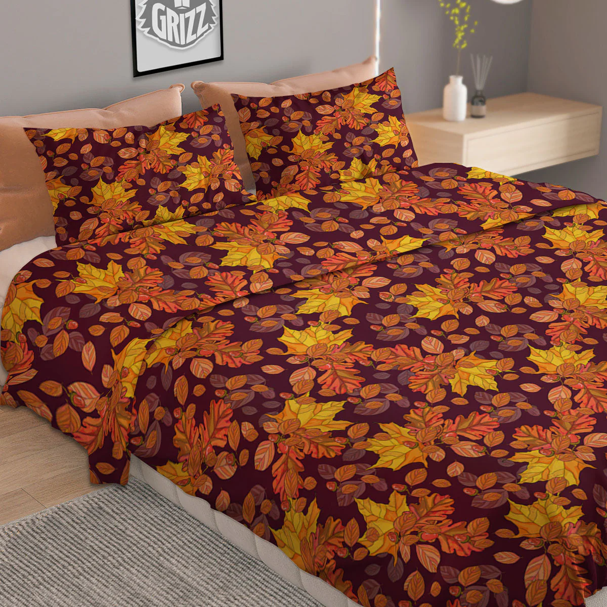 Oak Maple Print Pattern Duvet Cover Bedding Set - Image 2