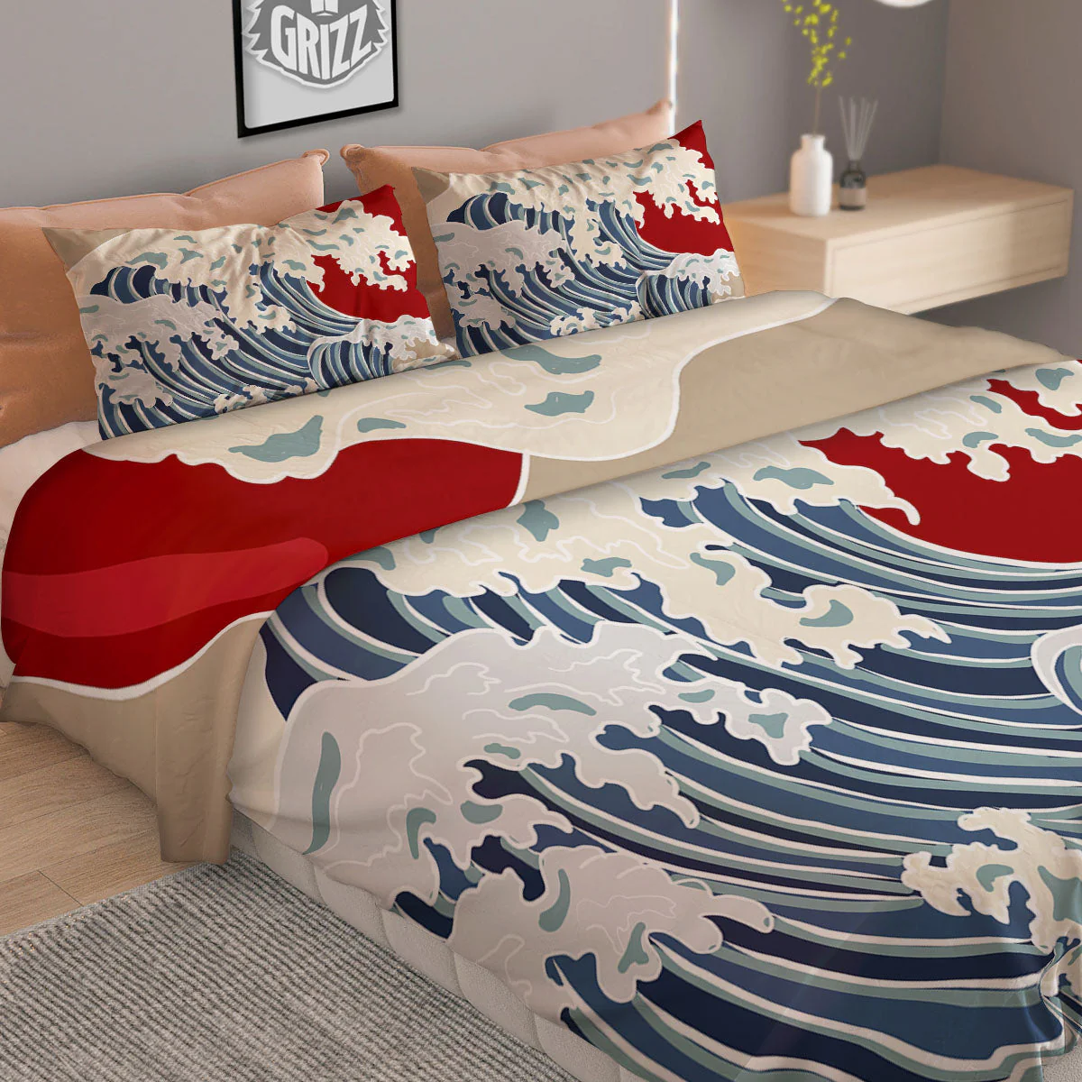 Ocean Wave Japanese Print Duvet Cover Bedding Set - Image 2