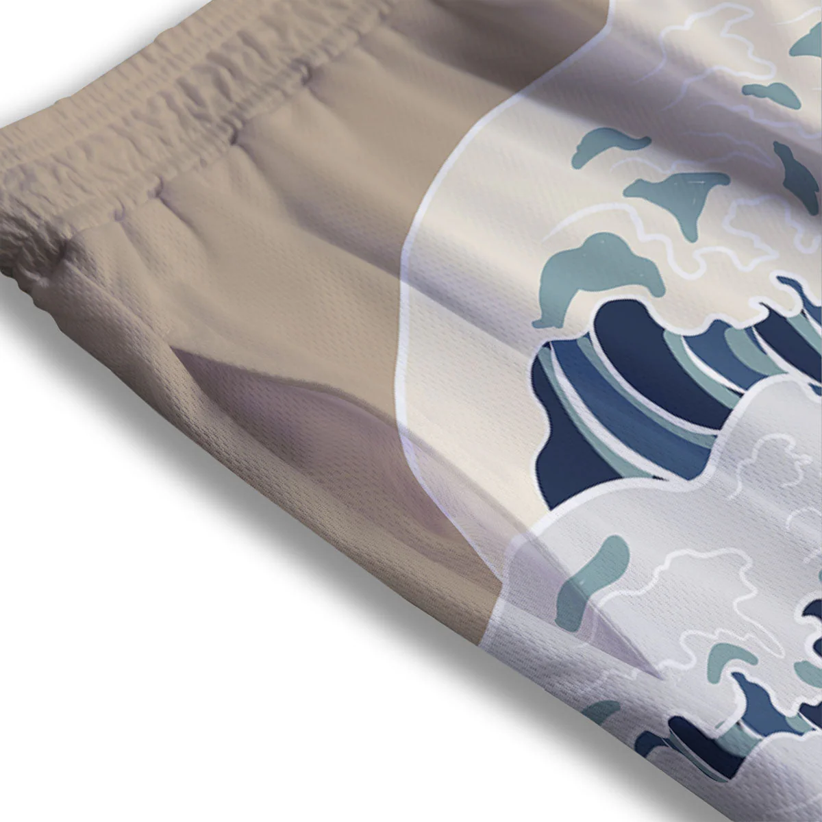 Ocean Wave Japanese Print Mesh Shorts - Image 3