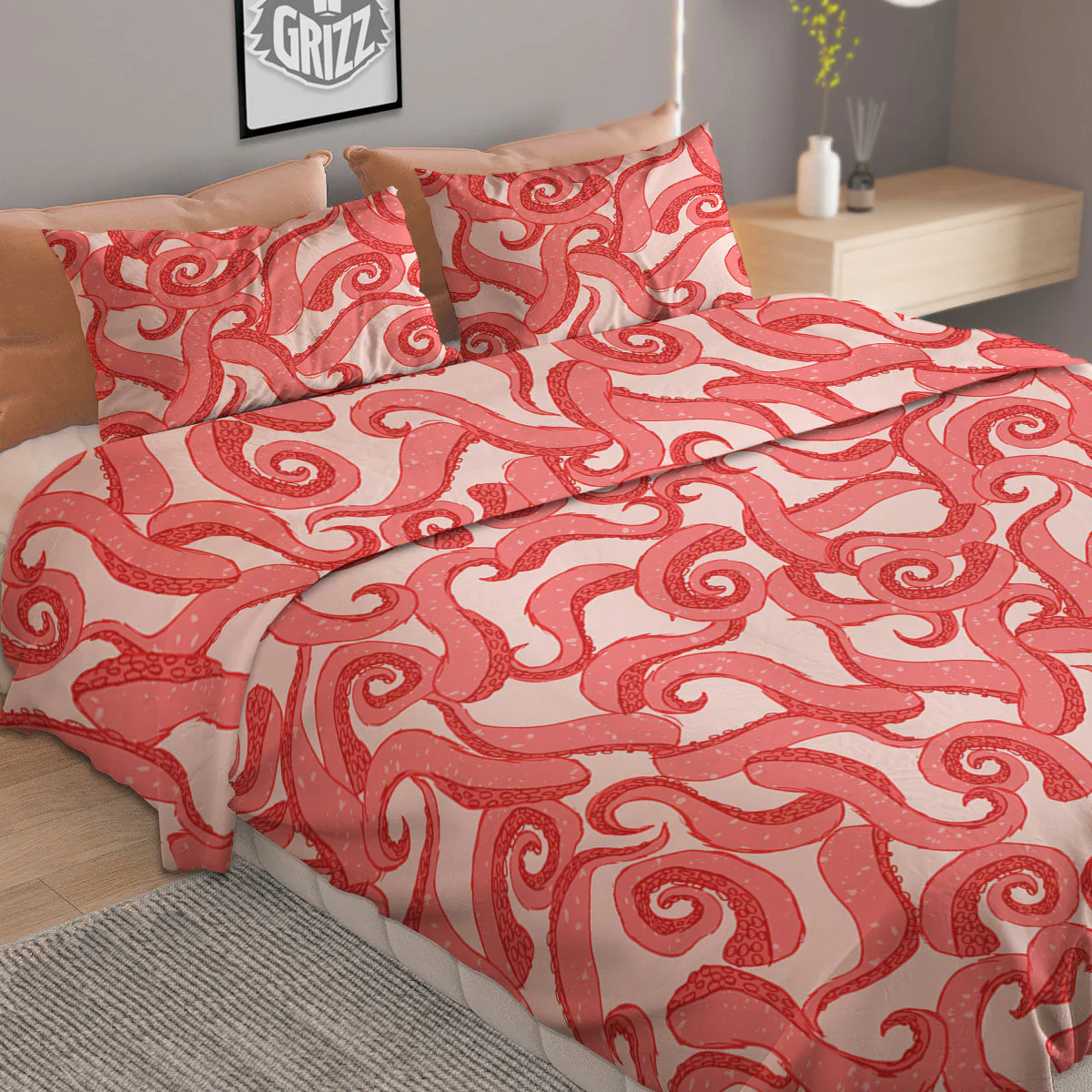 Octopus Tentacles Pink Print Pattern Duvet Cover Bedding Set - Image 2