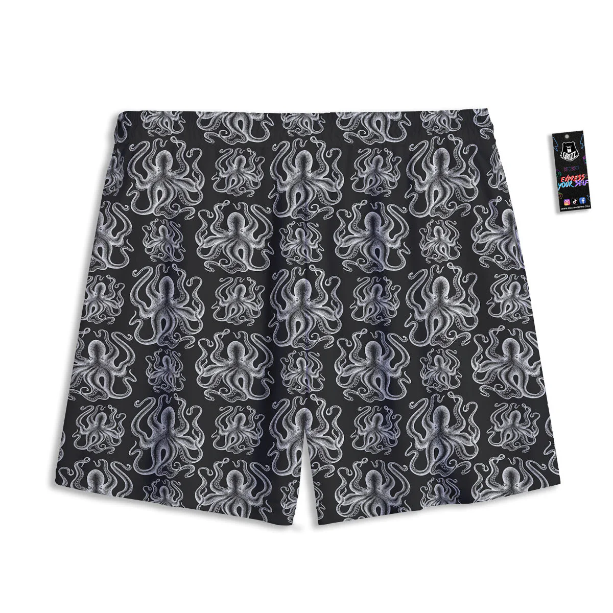 Octopus White And Black Print Pattern Mesh Shorts - Image 2