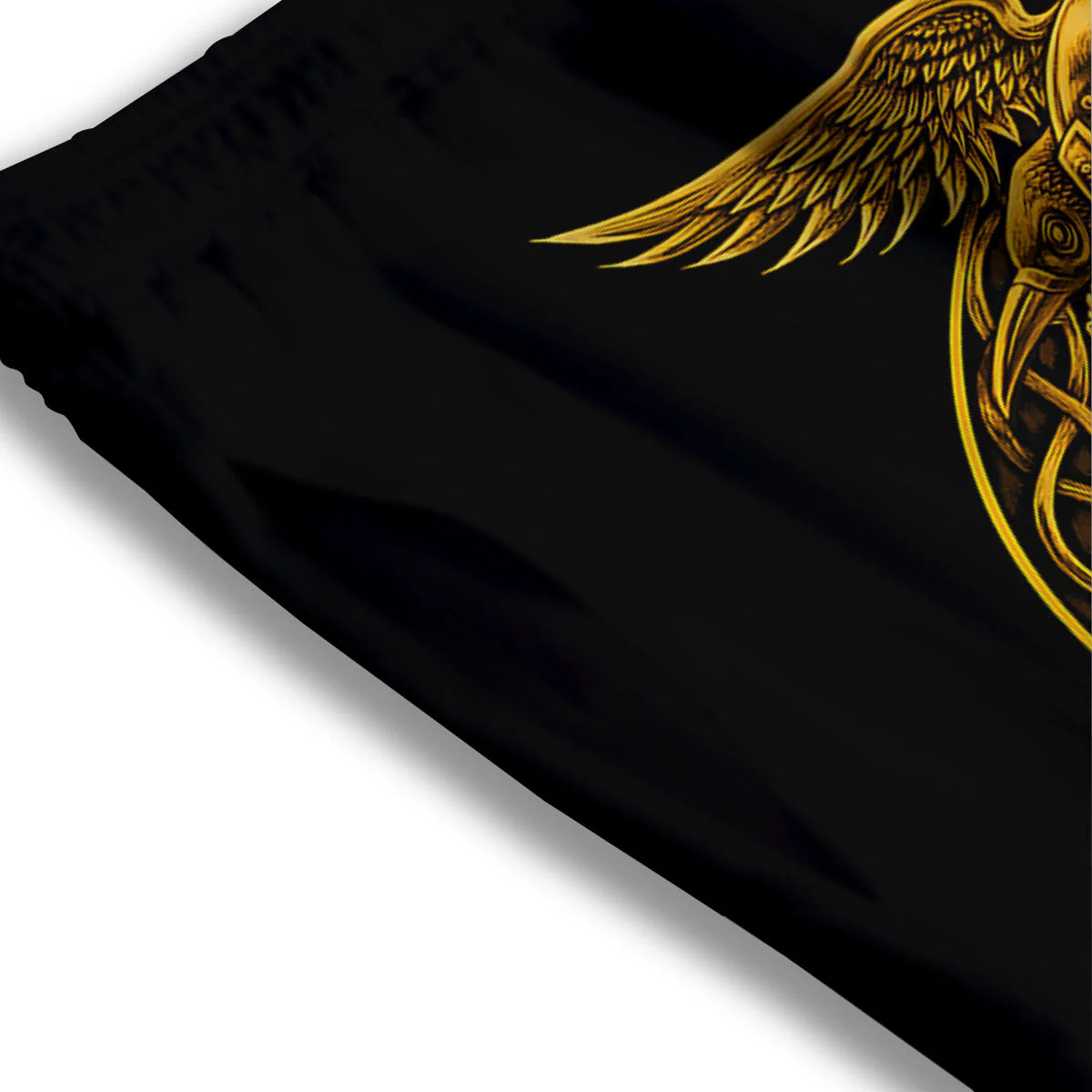 Odin God And Crow Gold Viking Print Mesh Shorts - Image 3