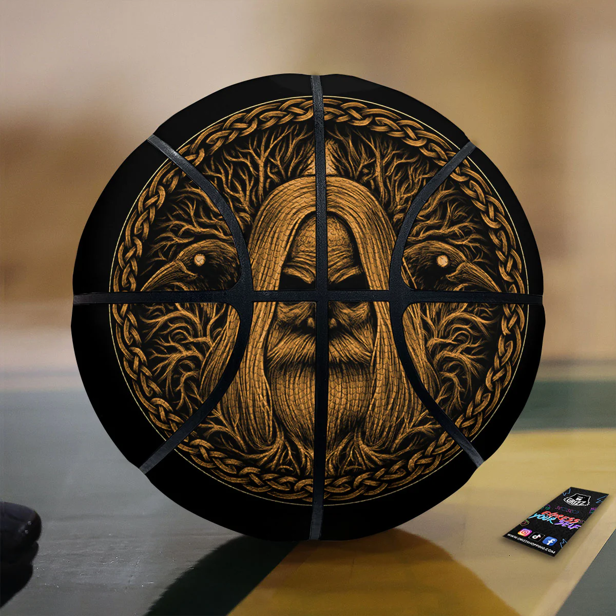 Odin Gold With Muninn And Huginn Print Basketball